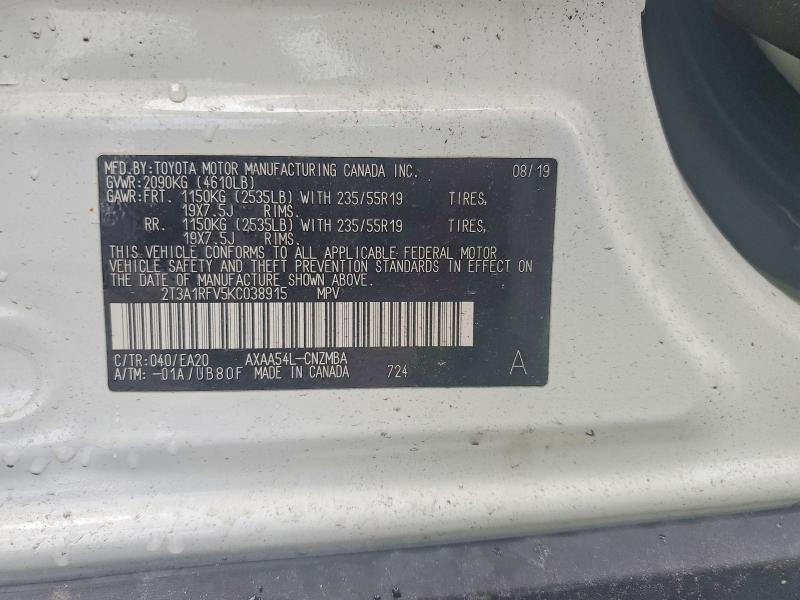 Продажа на аукционе авто 2019 Toyota Rav4, vin: 2T3A1RFV5KC038915, номер лота: 58114006