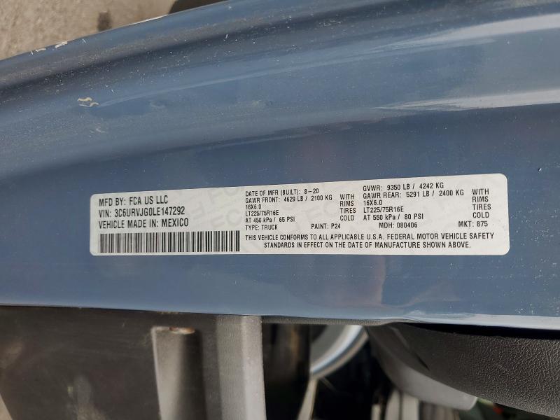 56535666 :رقم المزاد ، 3C6URVJG0LE147292 vin ، 2020 Ram Promaster 3500 مزاد بيع