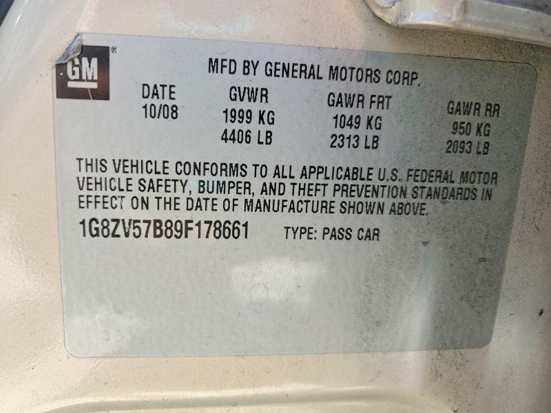 58643616 :رقم المزاد ، 1G8ZV57B89F178661 vin ، 2009 Saturn Aura مزاد بيع