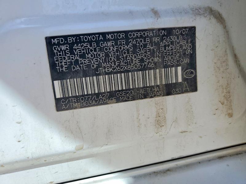 Aukcja sprzedaży 2008 Lexus Is, vin: JTHBK262X85057746, numer aukcji: 56085536