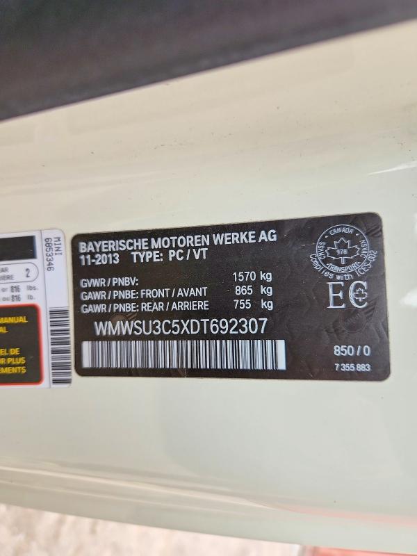 Aukcja sprzedaży 2013 Mini Cooper, vin: WMWSU3C5XDT692307, numer aukcji: 56478356