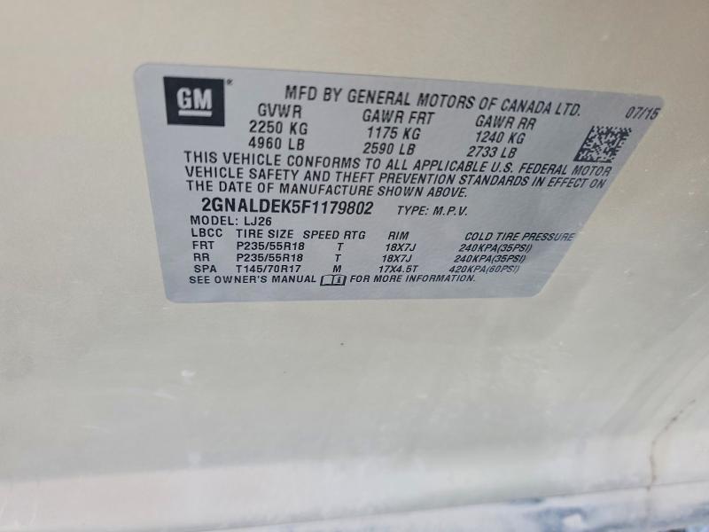 2015 Chevrolet Equinox მანქანა იყიდება აუქციონზე, vin: 2GNALDEK5F1179802, აუქციონის ნომერი: 58711856