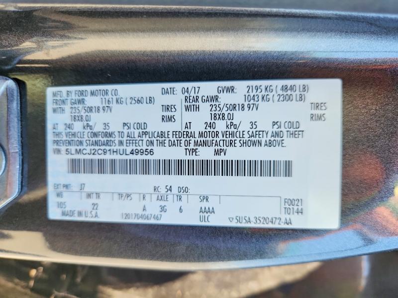 2017 Lincoln Mkc მანქანა იყიდება აუქციონზე, vin: 5LMCJ2C91HUL49956, აუქციონის ნომერი: 57857816