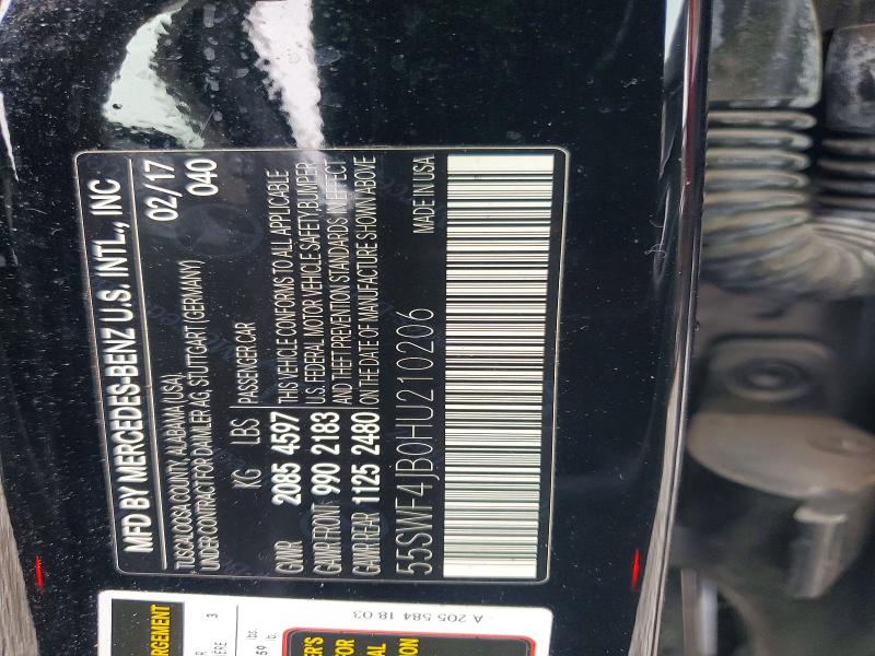 Aukcja sprzedaży 2017 Mercedes-benz C, vin: 55SWF4JB0HU210206, numer aukcji: 56115406