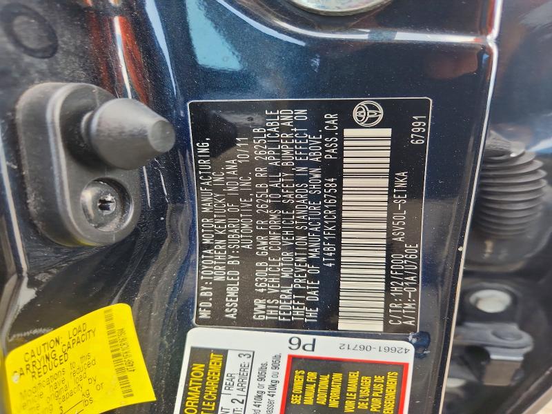 Aukcja sprzedaży 2012 Toyota Camry, vin: 4T4BF1FK1CR167584, numer aukcji: 58456866