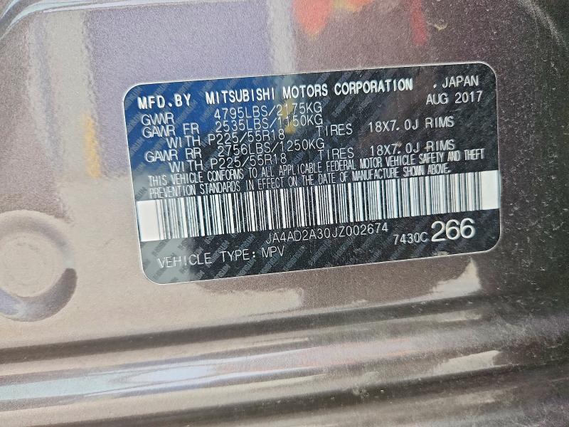 Продаж на аукціоні авто 2018 Mitsubishi Outlander, vin: JA4AD2A30JZ002674, номер лоту: 55547246