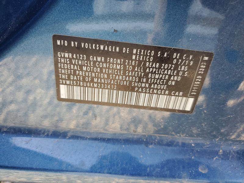 54970656 :رقم المزاد ، 3VWE57BU6KM233412 vin ، 2019 Volkswagen Jetta مزاد بيع