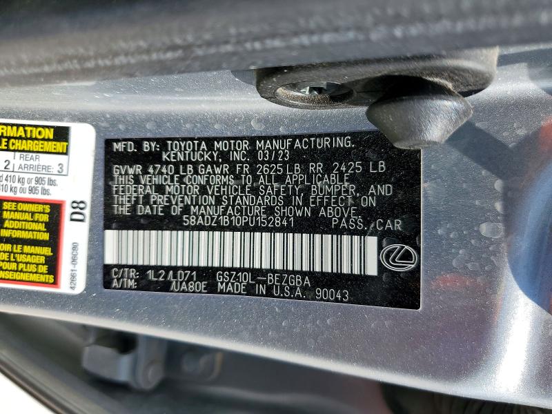 2023 Lexus Es 350 მანქანა იყიდება აუქციონზე, vin: 58ADZ1B10PU152841, აუქციონის ნომერი: 55712936