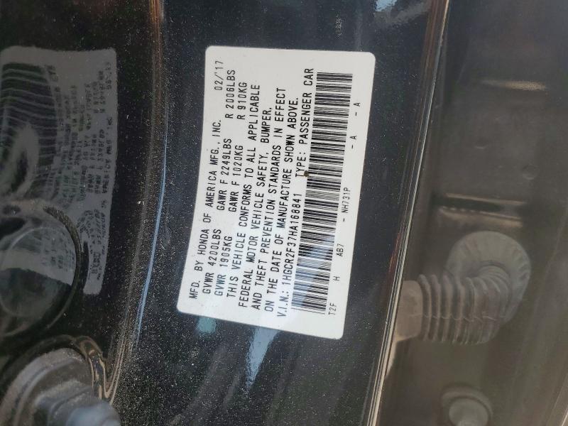 Aukcja sprzedaży 2017 Honda Accord, vin: 1HGCR2F37HA168841, numer aukcji: 58956866