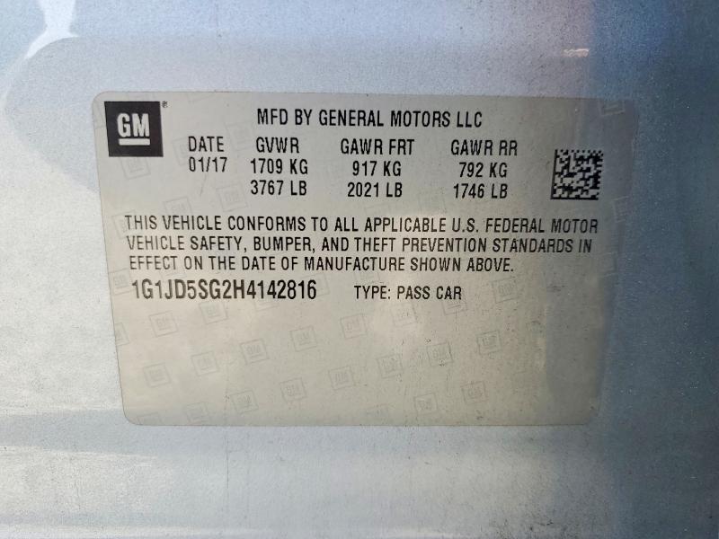 2017 Chevrolet Sonic მანქანა იყიდება აუქციონზე, vin: 1G1JD5SG2H4142816, აუქციონის ნომერი: 56170476