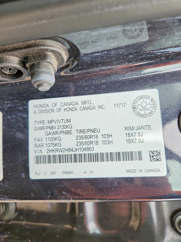 58250506 :رقم المزاد ، 2HKRW2H84JH104863 vin ، 2018 Honda Cr-v مزاد بيع