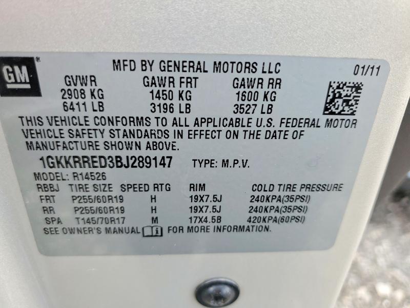 Auction sale of the 2011 Gmc Acadia, vin: 1GKKRRED3BJ289147, lot number: 56672836