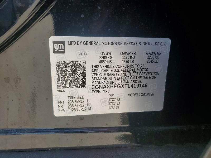 2026 Chevrolet Equinox მანქანა იყიდება აუქციონზე, vin: 3GNAXPEGXTL419146, აუქციონის ნომერი: 73559475