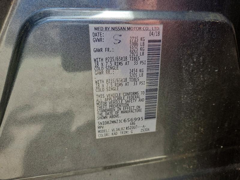 Auction sale of the 2018 Nissan Pathfinder, vin: 5N1DR2MN2JC656995, lot number: 56781086
