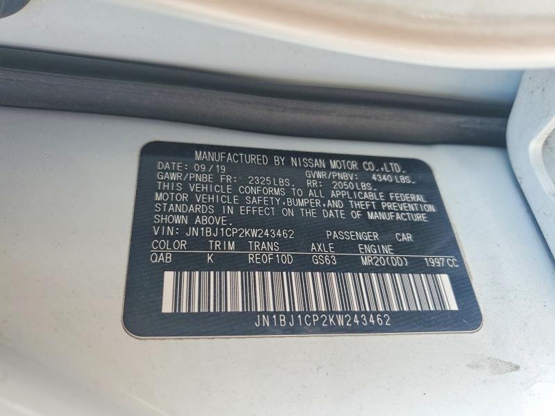 2019 Nissan Rogue Sport მანქანა იყიდება აუქციონზე, vin: JN1BJ1CP2KW243462, აუქციონის ნომერი: 56796516