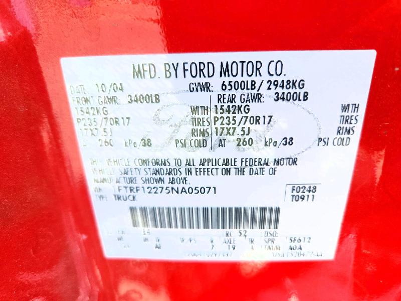59089176 :رقم المزاد ، 1FTRF12275NA05071 vin ، 2005 Ford F150 مزاد بيع