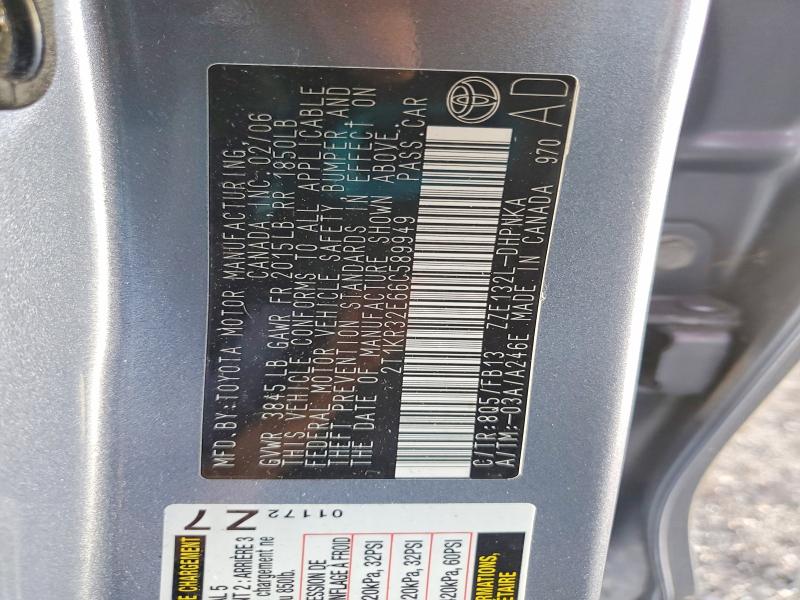 57048646 :رقم المزاد ، 2T1KR32E66C589949 vin ، 2006 Toyota Corolla Matrix مزاد بيع