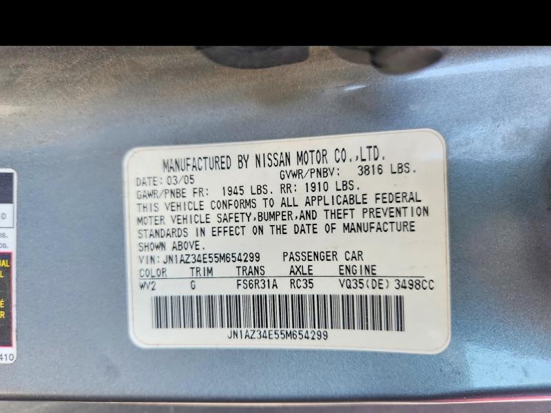 Aukcja sprzedaży 2005 Nissan 350z, vin: JN1AZ34E55M654299, numer aukcji: 56824666