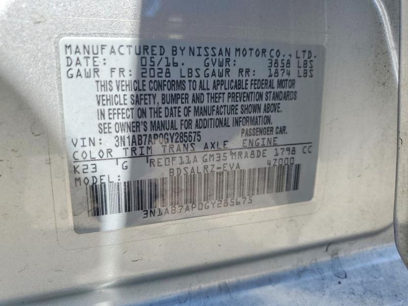 58763506 :رقم المزاد ، 3N1AB7AP0GY285675 vin ، 2016 Nissan Sentra مزاد بيع