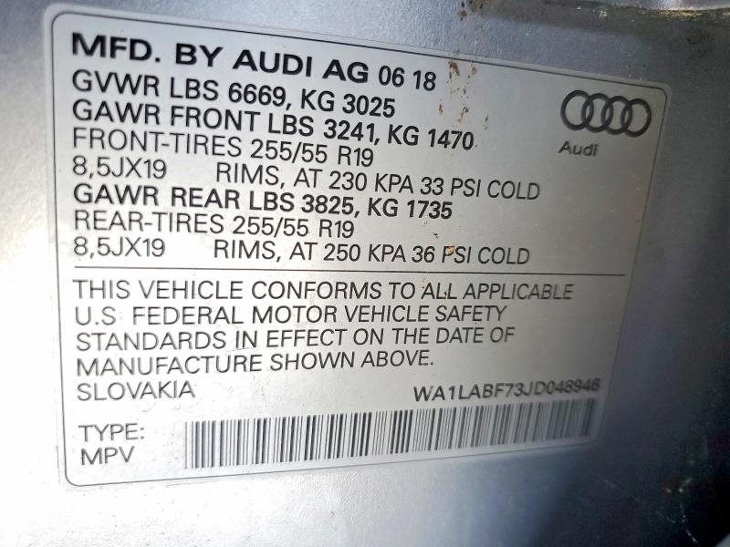 Auction sale of the 2018 Audi Q7, vin: WA1LABF73JD048946, lot number: 58592026