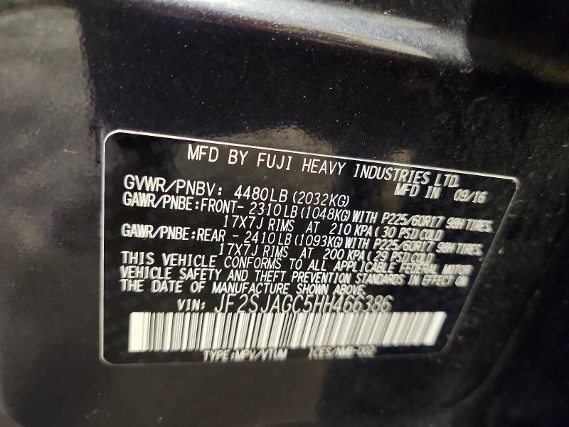 Продаж на аукціоні авто 2017 Subaru Forester, vin: JF2SJAGC5HH466386, номер лоту: 56785906