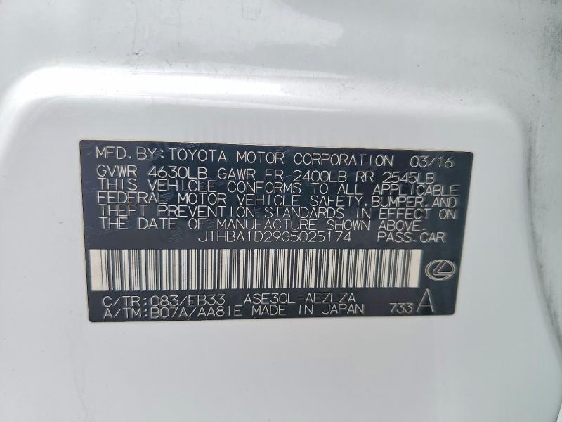 59304886 :رقم المزاد ، JTHBA1D29G5025174 vin ، 2016 Lexus Is مزاد بيع