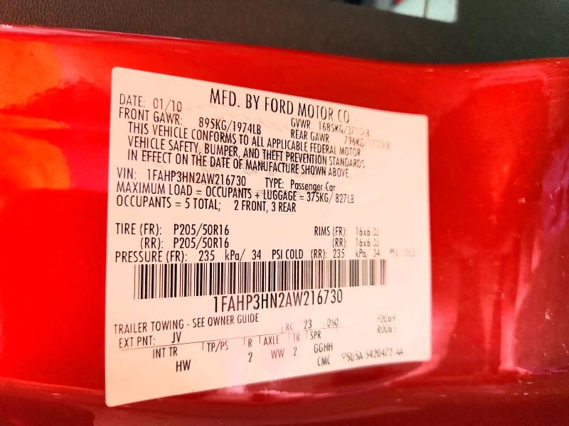 2010 Ford Focus მანქანა იყიდება აუქციონზე, vin: 1FAHP3HN2AW216730, აუქციონის ნომერი: 57706756