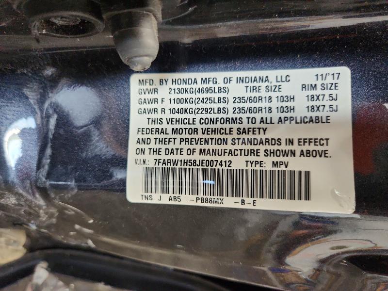 57149496 :رقم المزاد ، 7FARW1H58JE007412 vin ، 2018 Honda Cr-v مزاد بيع