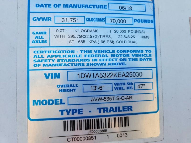 Продаж на аукціоні авто 2019 Stoughton Unknown, vin: 1DW1A5322KEA25030, номер лоту: 54294386