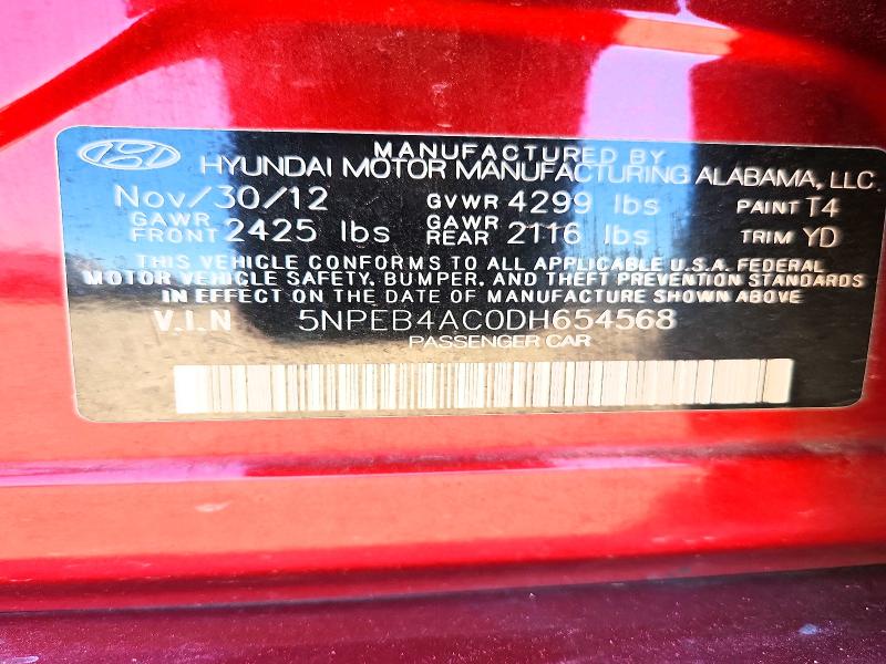 Продажа на аукционе авто 2013 Hyundai Sonata, vin: 5NPEB4AC0DH654568, номер лота: 55576356