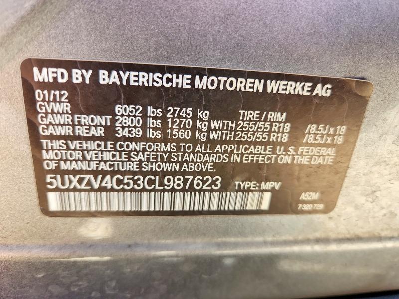 Aukcja sprzedaży 2012 Bmw X5, vin: 5UXZV4C53CL987623, numer aukcji: 58136676