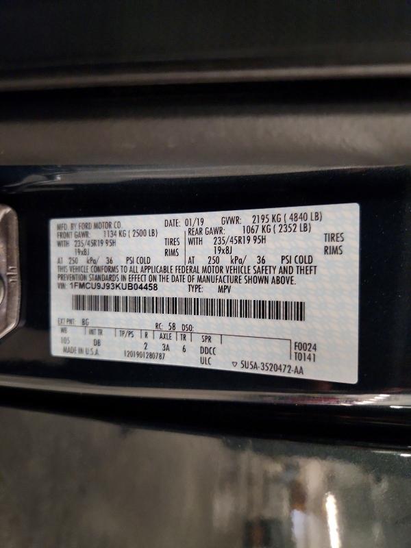 2019 Ford Escape მანქანა იყიდება აუქციონზე, vin: 1FMCU9J93KUB04458, აუქციონის ნომერი: 57125456