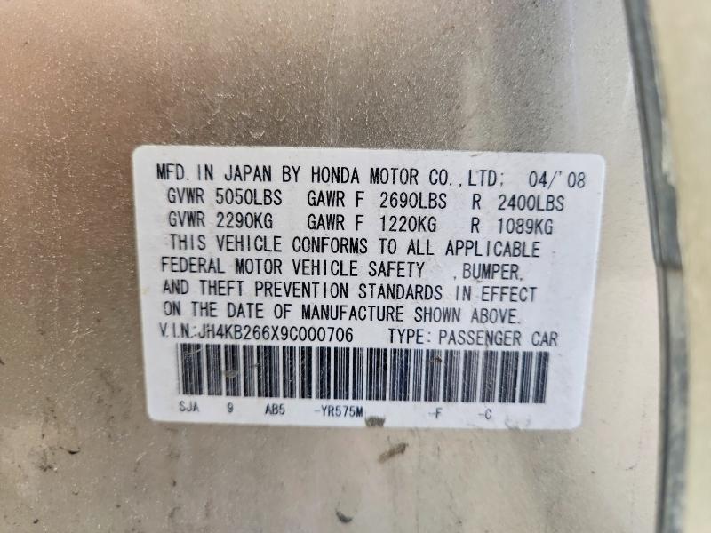 59137436 :رقم المزاد ، JH4KB266X9C000706 vin ، 2009 Acura Rl مزاد بيع