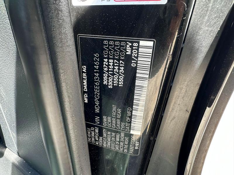 2018 Mercedes-benz Metris მანქანა იყიდება აუქციონზე, vin: WD4PG2EE6J3414626, აუქციონის ნომერი: 55375136