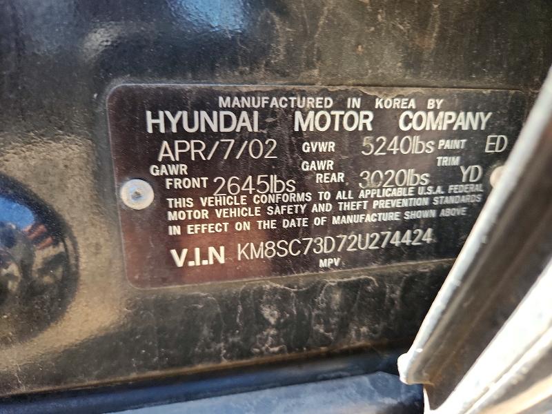 Aukcja sprzedaży 2002 Hyundai Santa Fe, vin: KM8SC73D72U274424, numer aukcji: 55616496