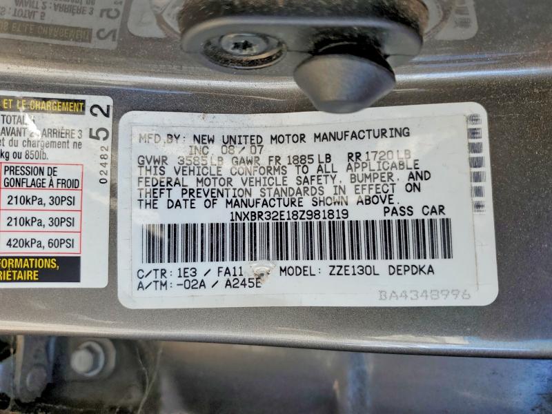 Продажа на аукционе авто 2008 Toyota Corolla, vin: 1NXBR32E18Z981819, номер лота: 56525066