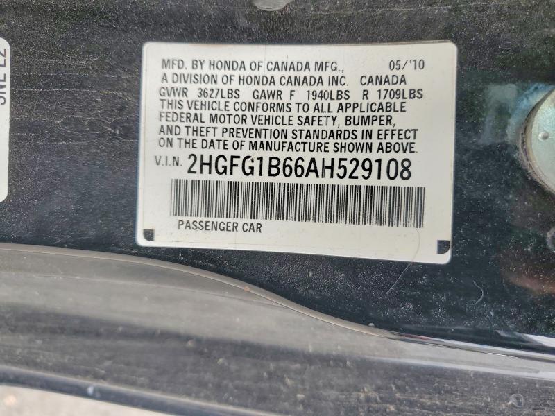 Aukcja sprzedaży 2010 Honda Civic, vin: 2HGFG1B66AH529108, numer aukcji: 56313296