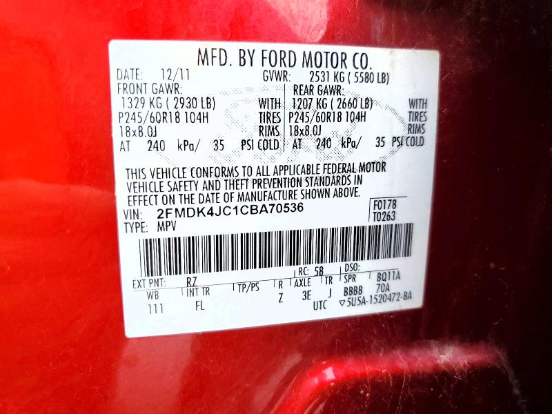 Aukcja sprzedaży 2012 Ford Edge, vin: 2FMDK4JC1CBA70536, numer aukcji: 57314806