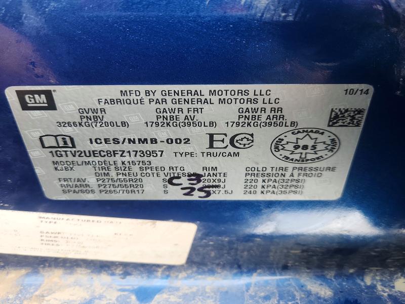 Продаж на аукціоні авто 2015 Gmc Sierra, vin: 1GTV2UEC8FZ173957, номер лоту: 56415536