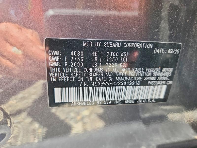 Aukcja sprzedaży 2025 Subaru Legacy, vin: 4S3BWAF62S3019918, numer aukcji: 55516846