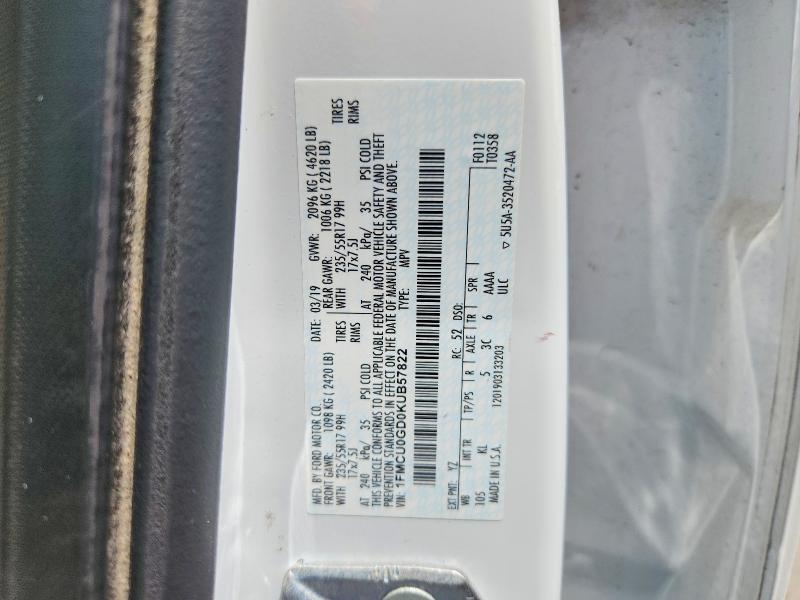Продажа на аукционе авто 2019 Ford Escape, vin: 1FMCU0GD0KUB57822, номер лота: 57445376