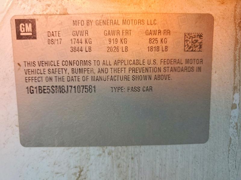 57390116 :رقم المزاد ، 1G1BE5SM8J7107581 vin ، 2018 Chevrolet Cruze مزاد بيع