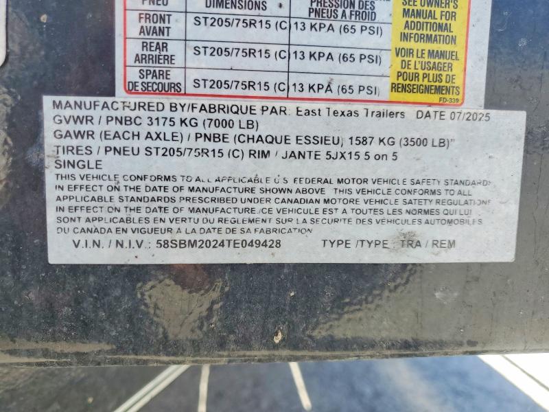 Продаж на аукціоні авто 2026 East Texas Trailers, vin: 58SBM2024TE049428, номер лоту: 56355896