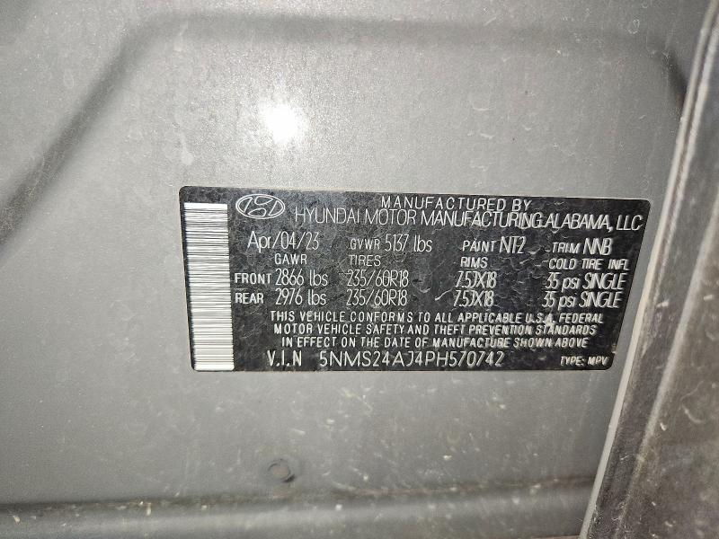 2023 Hyundai Santa Fe მანქანა იყიდება აუქციონზე, vin: 5NMS24AJ4PH570742, აუქციონის ნომერი: 57024346
