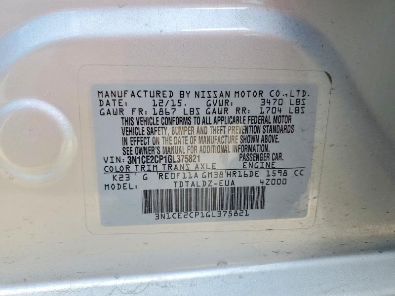 2016 Nissan Versa Note მანქანა იყიდება აუქციონზე, vin: 3N1CE2CP1GL375821, აუქციონის ნომერი: 54535526