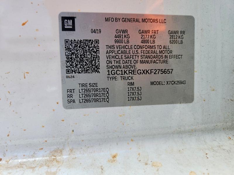 2019 Chevrolet Silverado მანქანა იყიდება აუქციონზე, vin: 1GC1KREGXKF275657, აუქციონის ნომერი: 55907456