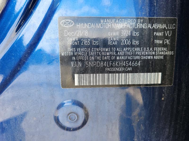 Продаж на аукціоні авто 2019 Hyundai Elantra, vin: 5NPD84LF6KH454664, номер лоту: 58083046