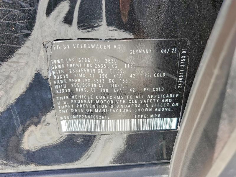 2022 Volkswagen Id.4 მანქანა იყიდება აუქციონზე, vin: WVGTMPE25NP052612, აუქციონის ნომერი: 56742836