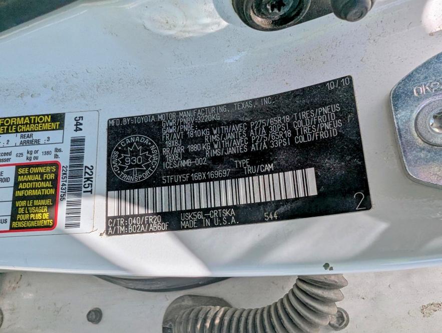 Продажа на аукционе авто 2011 Toyota Tundra, vin: 5TFUY5F16BX169697, номер лота: 54980146