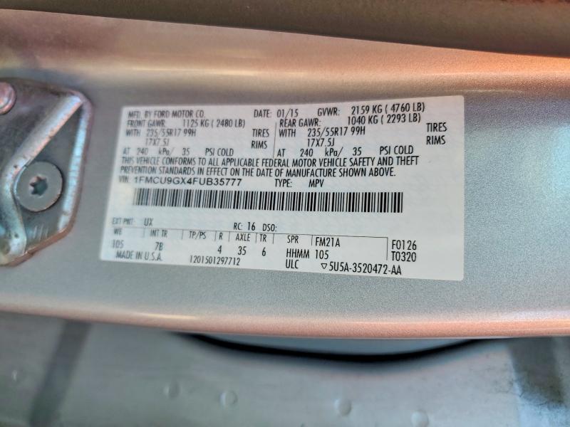 Продажа на аукционе авто 2015 Ford Escape, vin: 1FMCU9GX4FUB35777, номер лота: 56328596
